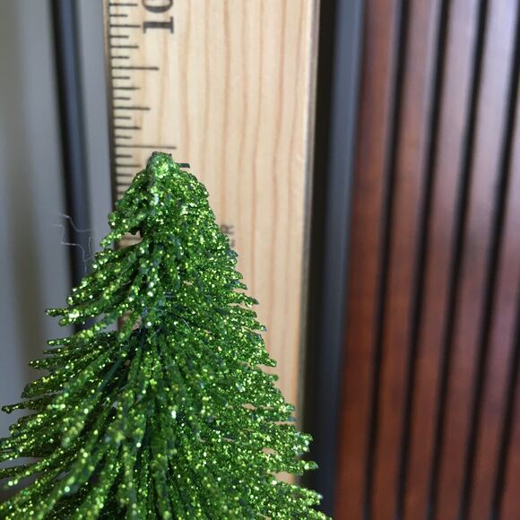 4 Green Glitter Tabletop Decor Bottle Brush Christmas Trees Snow Base 9" x 4" - Picture 10 of 12